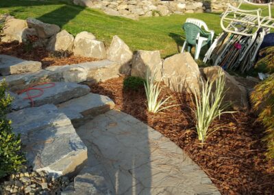 stone steps leading to patio