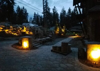 stone pathway with night time lighting