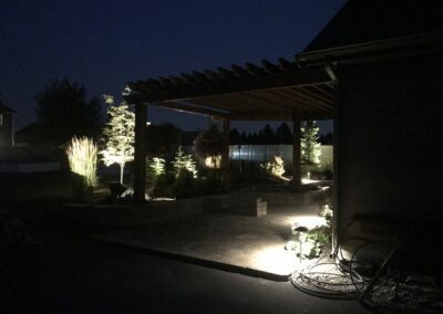 light shining on patio at night