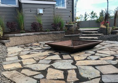 stone pathway with square fire pit
